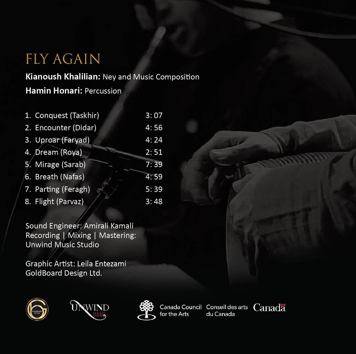 Fly Again Album composed by Kianoush khalilian Ney Hamin Honari percussion Daf and Tonbak
